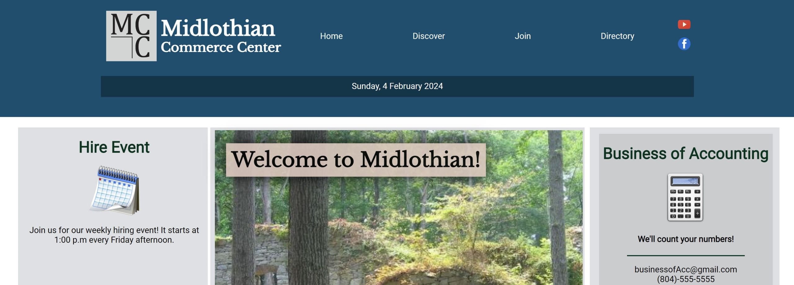 FIXED-commerce Screenshot of website called "Midlothian Commerce Center".