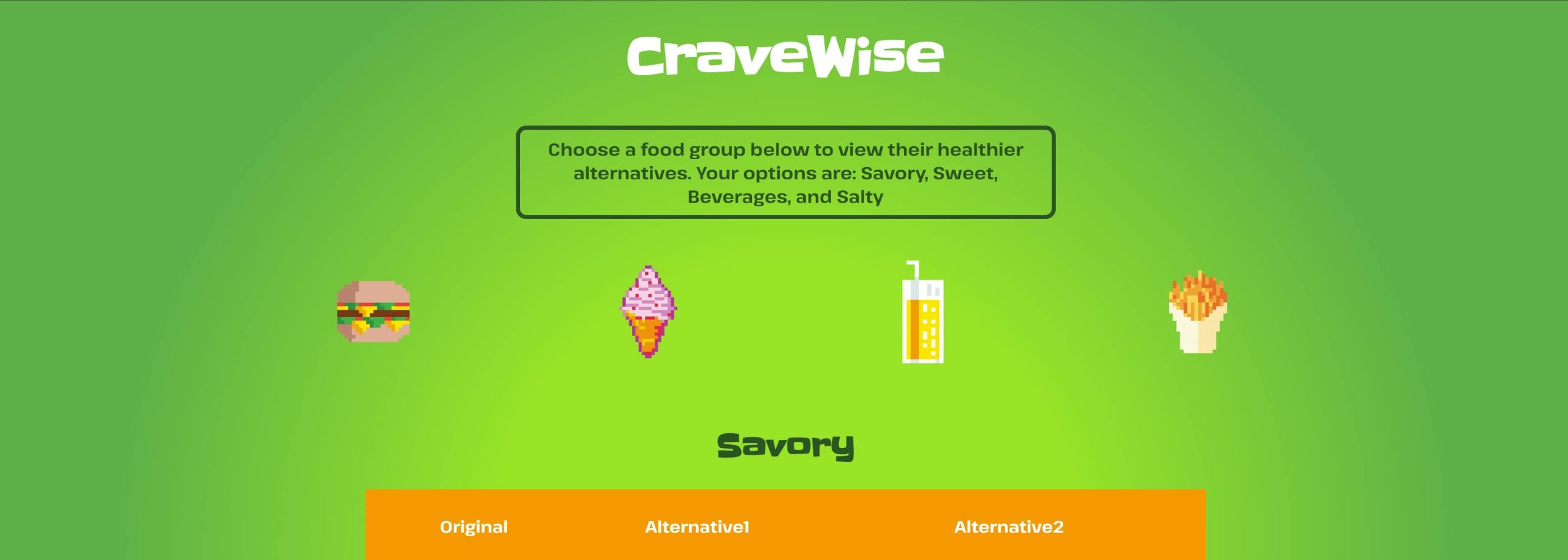 FIXED-crave Screenshot from a website titled "CraveWise", with images of food underneath.