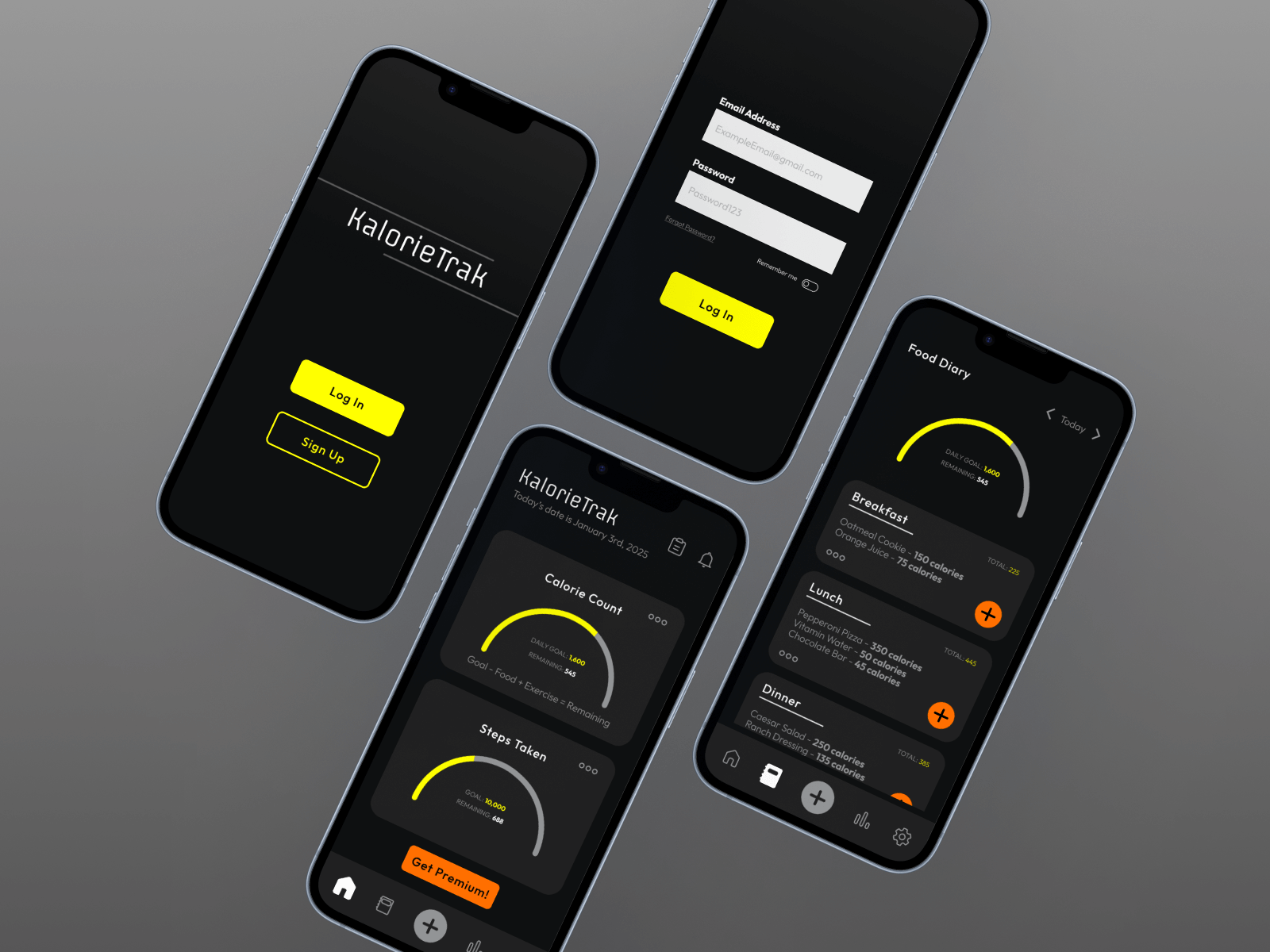 Array of iphones diaplaying a calorie tracking fitness app
